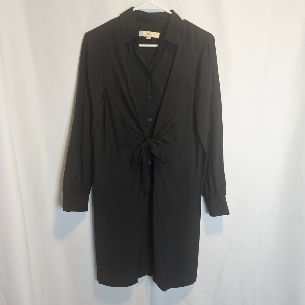 LOFT Black Shirt Dress Tie‎ Front Long Sleeve Career Casual Women's